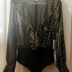 LPA Revolve Bodysuit Gold Dot Sequin - Size Medium